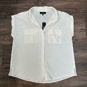 Lulus White Linen Short Sleeve Button-Up Top